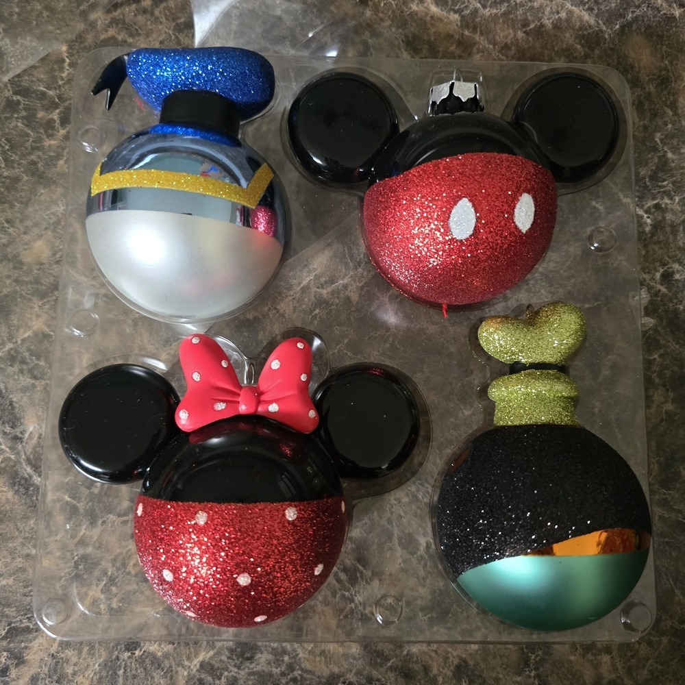 Disney Mickey & Minnie Mouse Donald Duck & Goofy Fab 4 Ornament Set